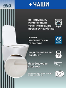 Унитаз подвесной AVS Модерн безободковый смыв Торнадо-2 белый, сиденье микролифт
