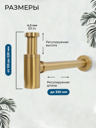 Сифон для раковины AVS 818-100-BG брашированное золото