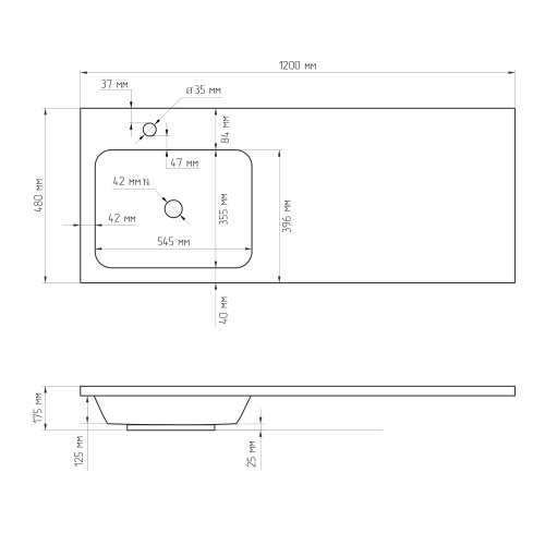 Раковина AVS Прима 120x48 L, белая