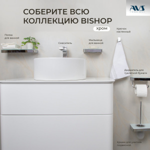 Ершик подвесной AVS Бишоп, хром/белый, с полочкой