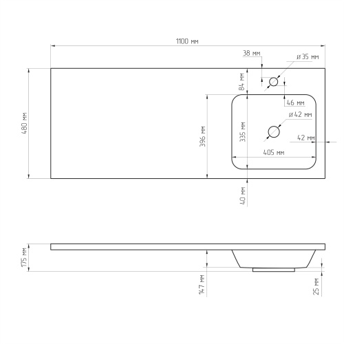 Раковина AVS Прима 110x48 R, белая