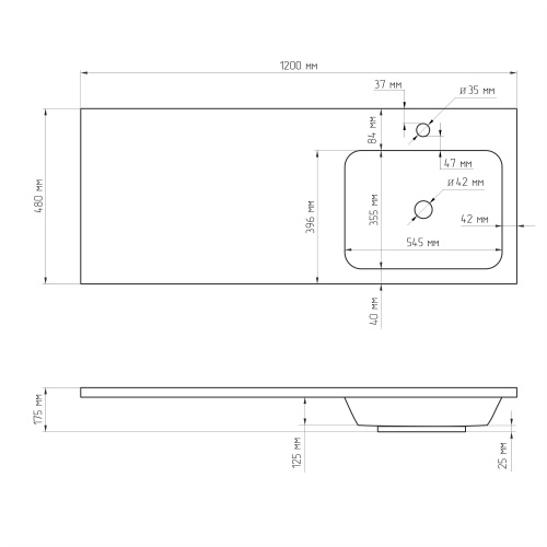 Раковина AVS Прима 120x48 R, белая