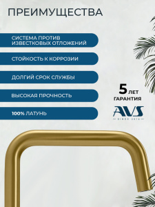 Смеситель для кухни AVS 811-190-BG брашированное золото
