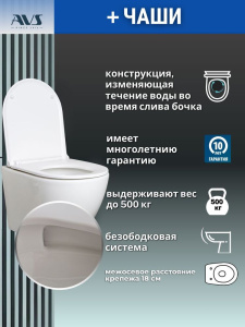 Унитаз подвесной AVS Сити безободковый смыв Торнадо-2 белый, сиденье микролифт