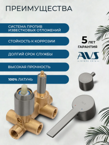 Душевой комплект AVS Элегант 4в1 квадратный, оружейная сталь