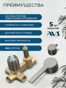 Душевой комплект AVS Элегант 3в1 квадратный, оружейная сталь