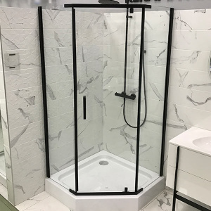 Душевой уголок AVS Трапеция 90x90 профиль черный матовый, стекло прозрачное