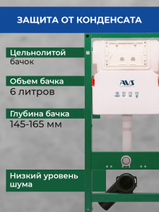 Комплект AVS 2в1: Инсталляция для унитаза 809-0006-7732C + Клавиша смыва 809-0011-GW белая