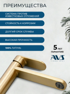 Смеситель для раковины AVS Бьюти высокий, брашированное золото