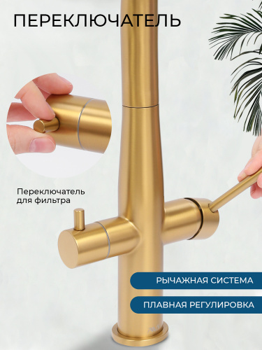 Смеситель для кухни AVS Пьюрривер 811-160-BG Г-образный излив, брашированное золото