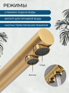 Смеситель для кухни AVS Пьюрривер 811-160-BG Г-образный излив, брашированное золото Смеситель для кухни AVS Пьюрривер 811-160-BG Г-образный излив, брашированное золото