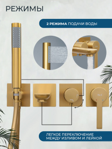 Смеситель для ванны AVS Элегант с ручным душем, брашированное золото