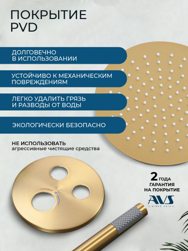 Душевой комплект AVS Люкс 3в1 круглый, брашированное золото