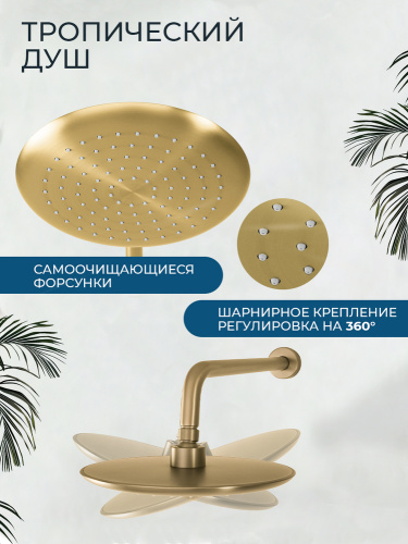 Душевой комплект AVS Термо 4в1 круглый, брашированное золото