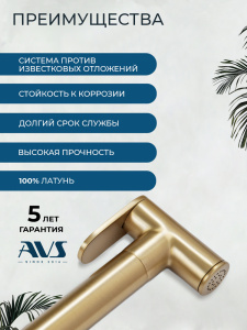 Гигиенический душ со смесителем AVS Слиммер брашированное золото