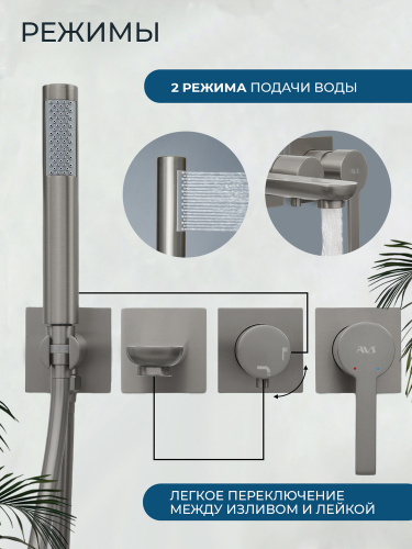 Смеситель для ванны AVS Элегант оружейная сталь