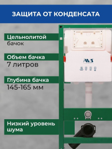 Комплект AVS 2в1: Инсталляция для унитаза 809-0006-7732C + Клавиша смыва 809-0015-GM оружейная сталь
